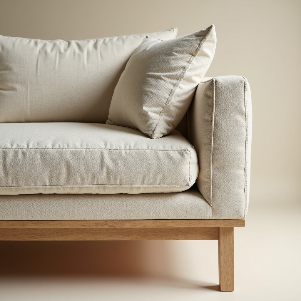 Two-seat modular sofa upholstered in natural linen positioned against a light wall
